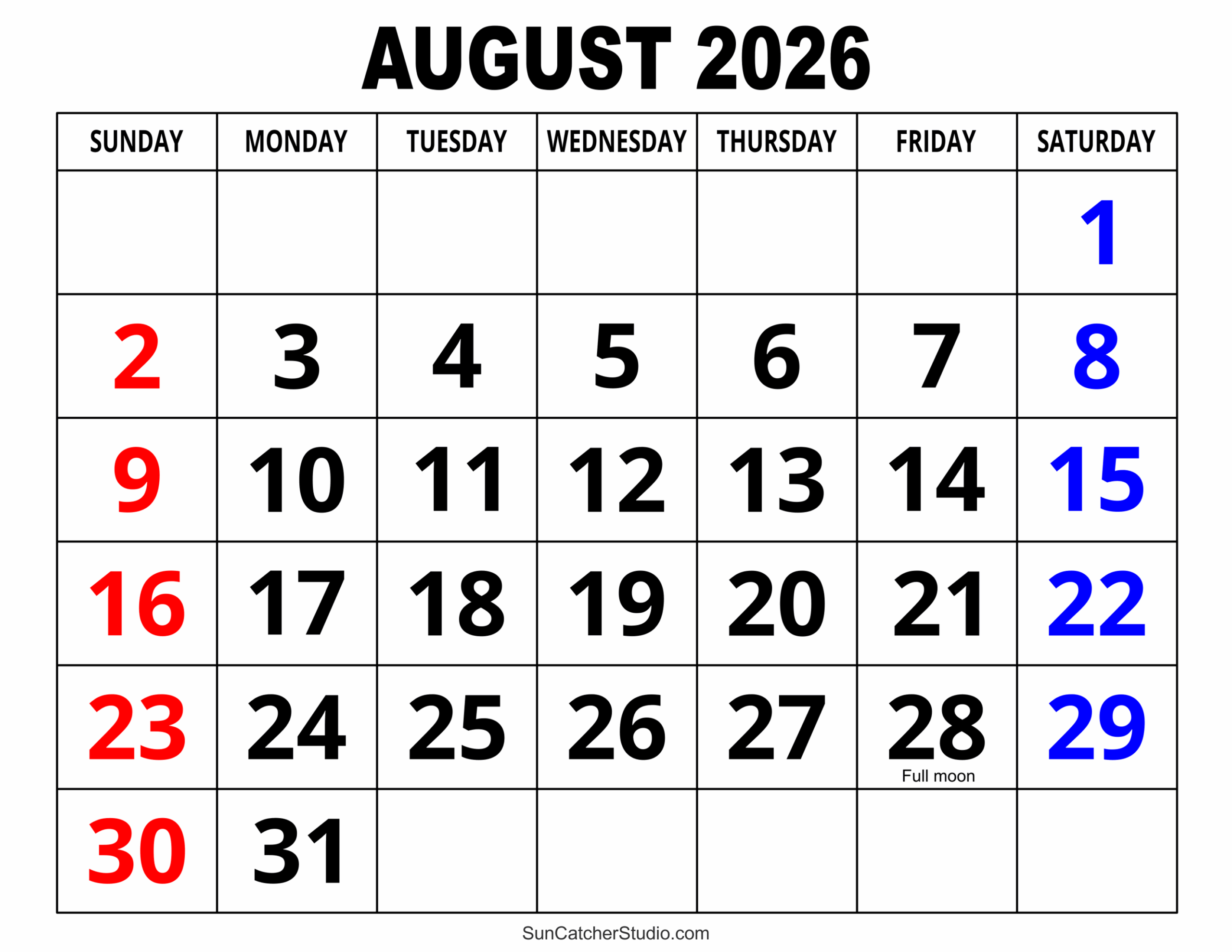 August 2026 Calendar Free Printable Free Printables Monograms Design Tools Patterns DIY Projects