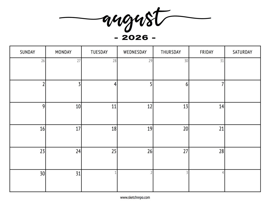 August 2026 Calendar Sketch Repo
