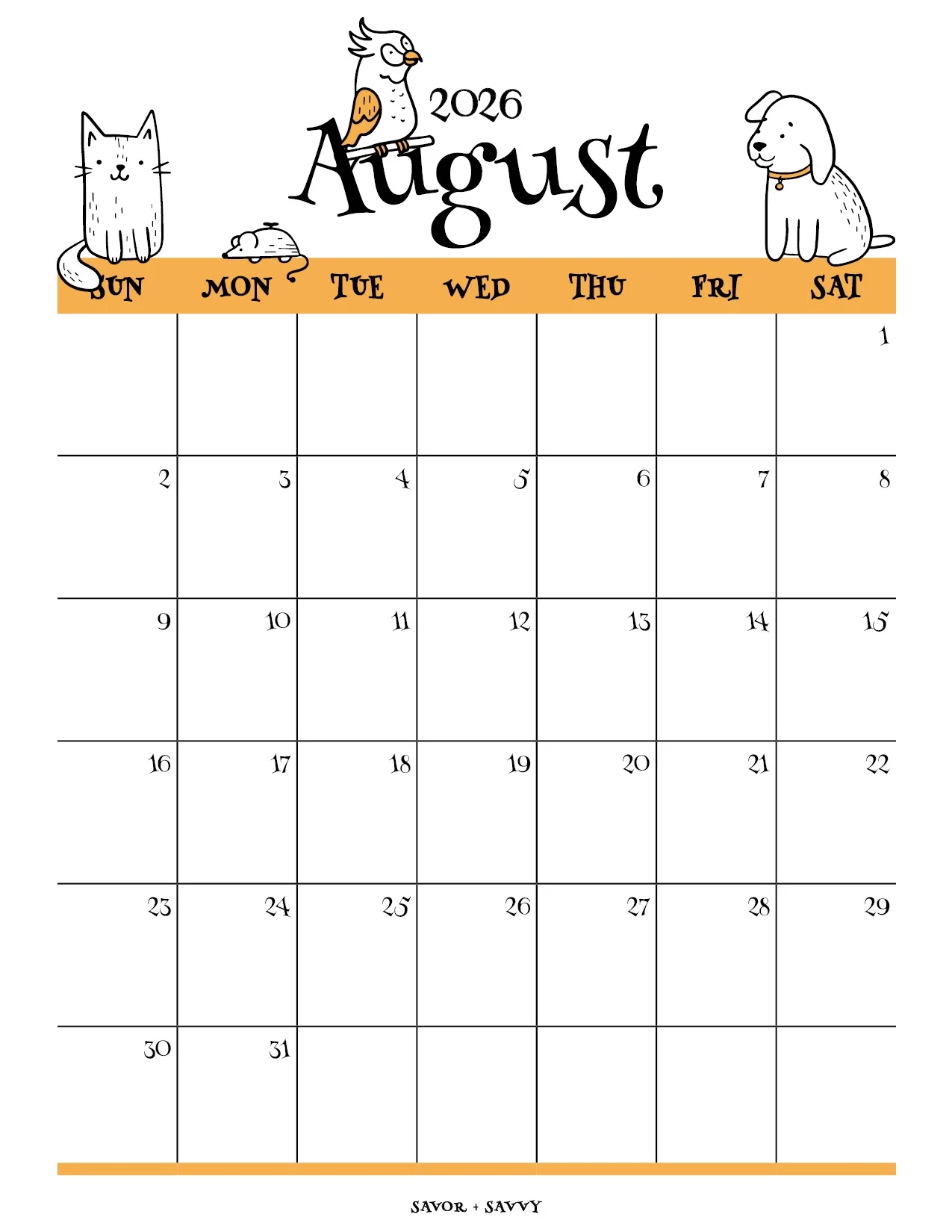 August 2026 Calendar Templates 14 Free Printables Savor Savvy August 2026 Calendar Templates 14 Free Printables Savor Savvy