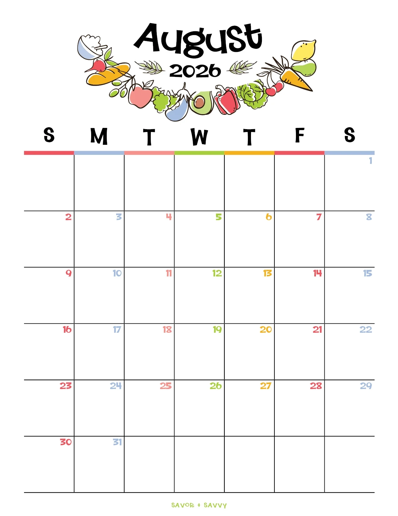 August 2026 Calendar Templates 14 Free Printables Savor Savvy