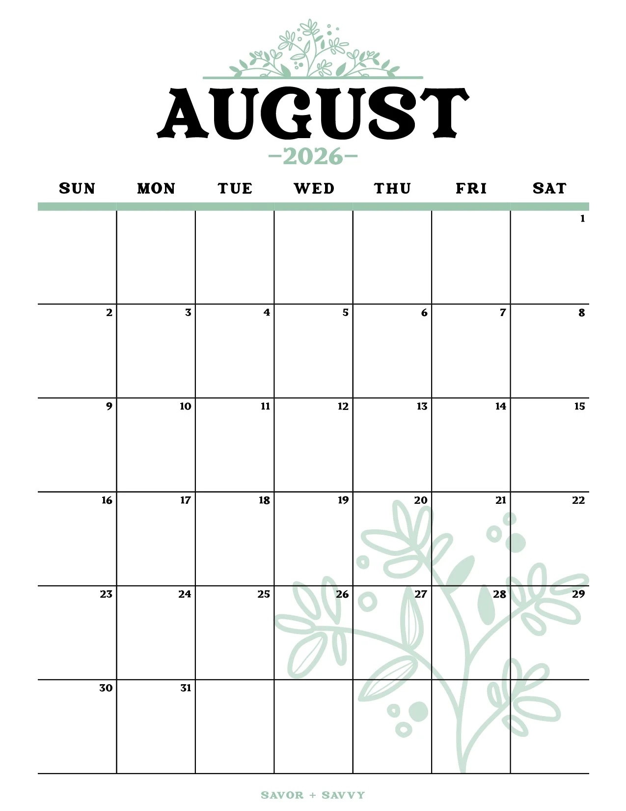 August 2026 Calendar Templates 14 Free Printables Savor Savvy