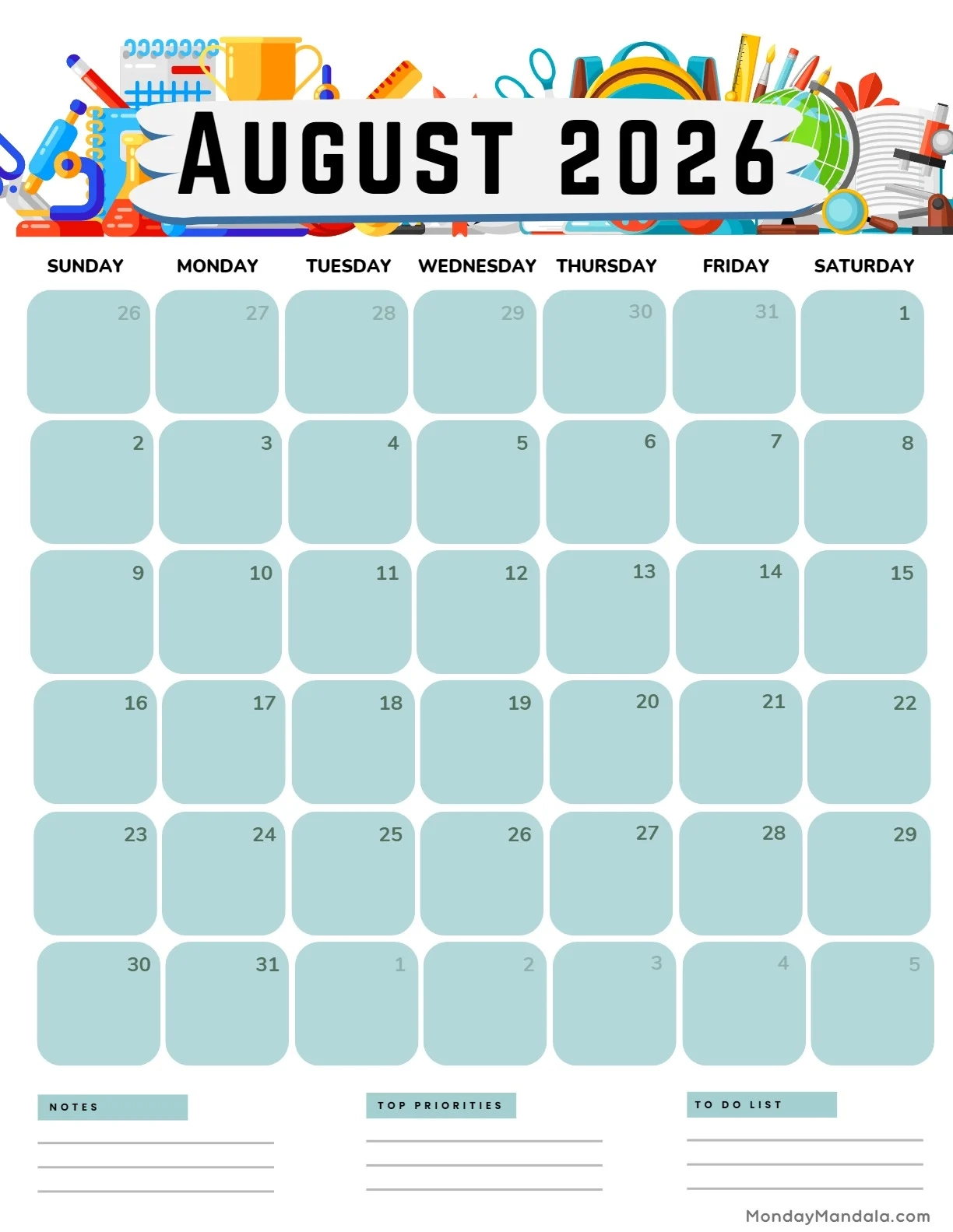 August 2026 Calendars 52 Free PDF Printables August 2026 Calendars 52 Free PDF Printables