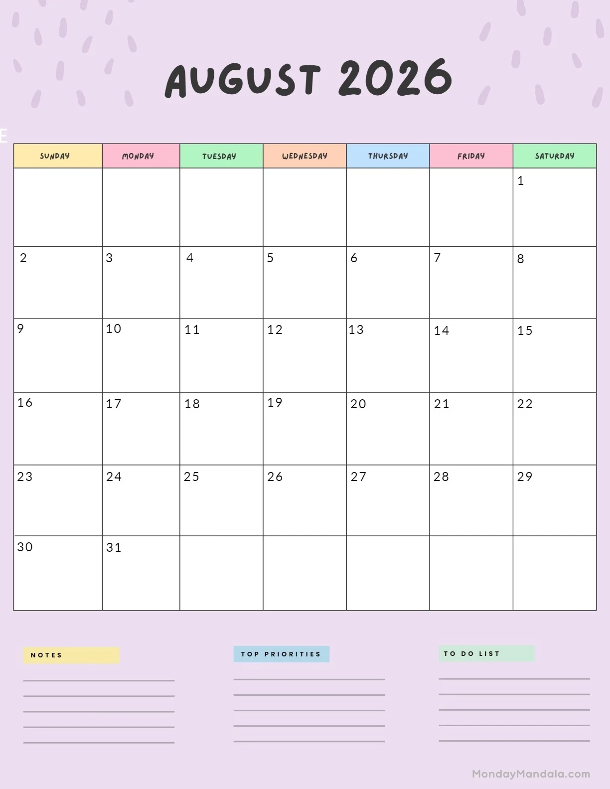 August 2026 Calendars 52 Free PDF Printables 