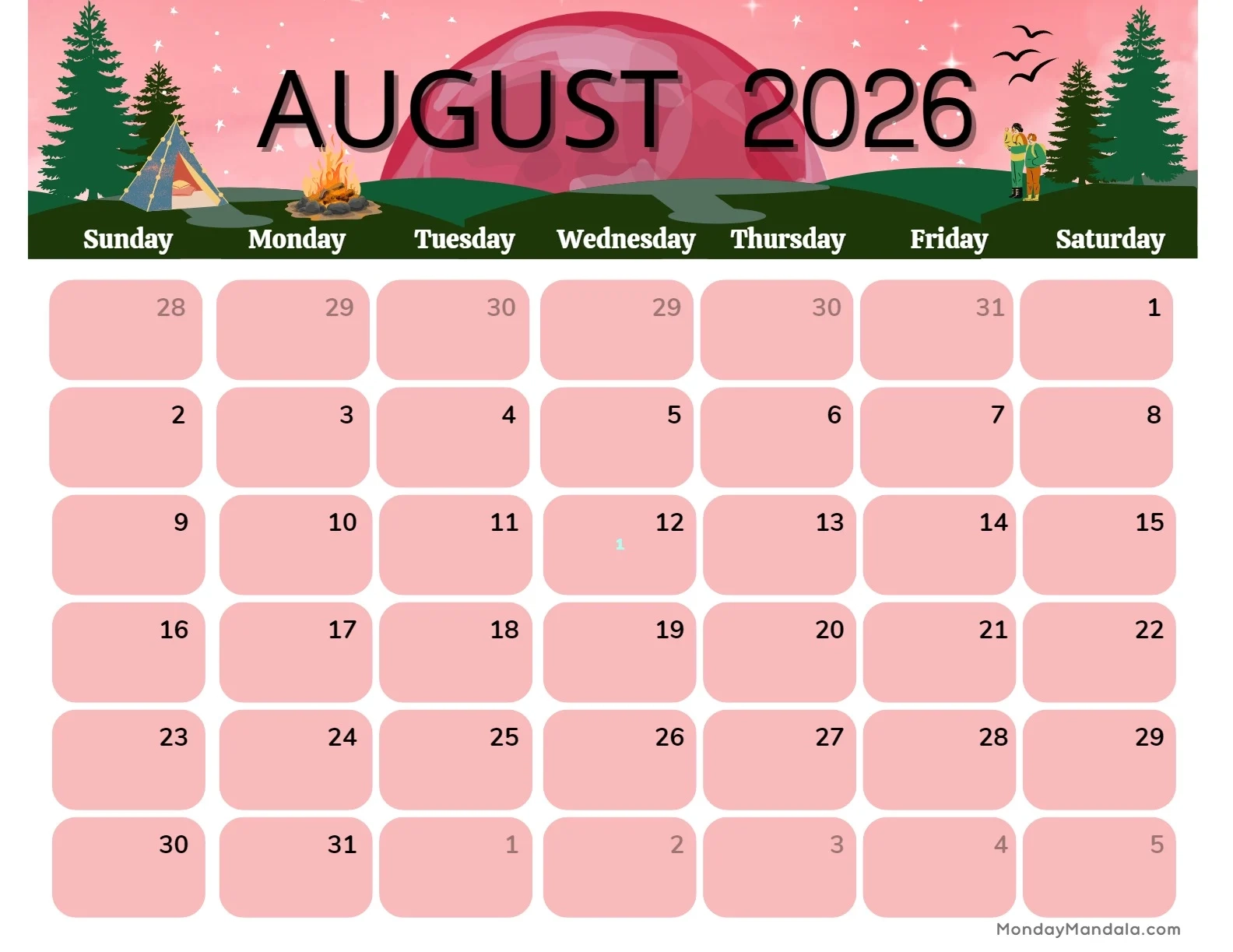 Printable Calendar August 2026 Blank Printable Calendar August 2026 Blank