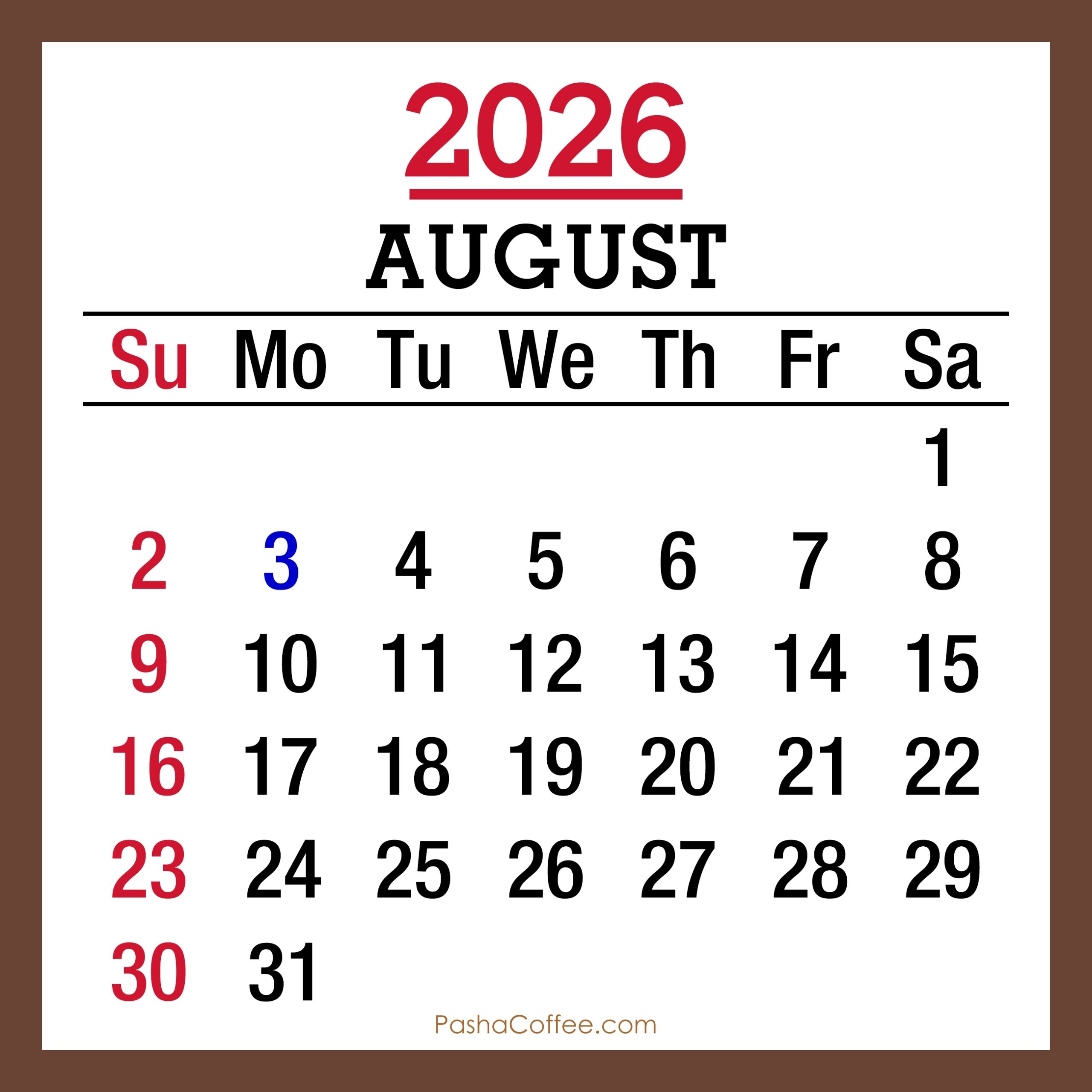 August 2026 Monthly Calendar With Canada Holidays Printable Free Sunday Start PashaCoffee