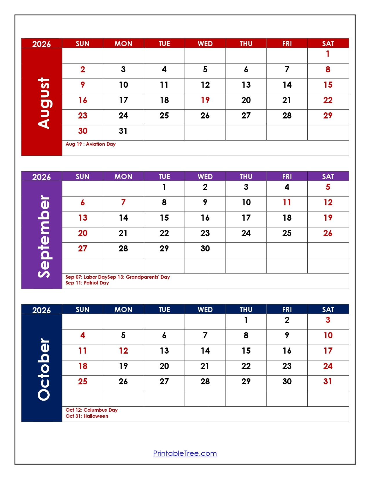 August To October 2026 Calendar Printable Three Month Calendar August To October 2026 Calendar Printable Three Month Calendar