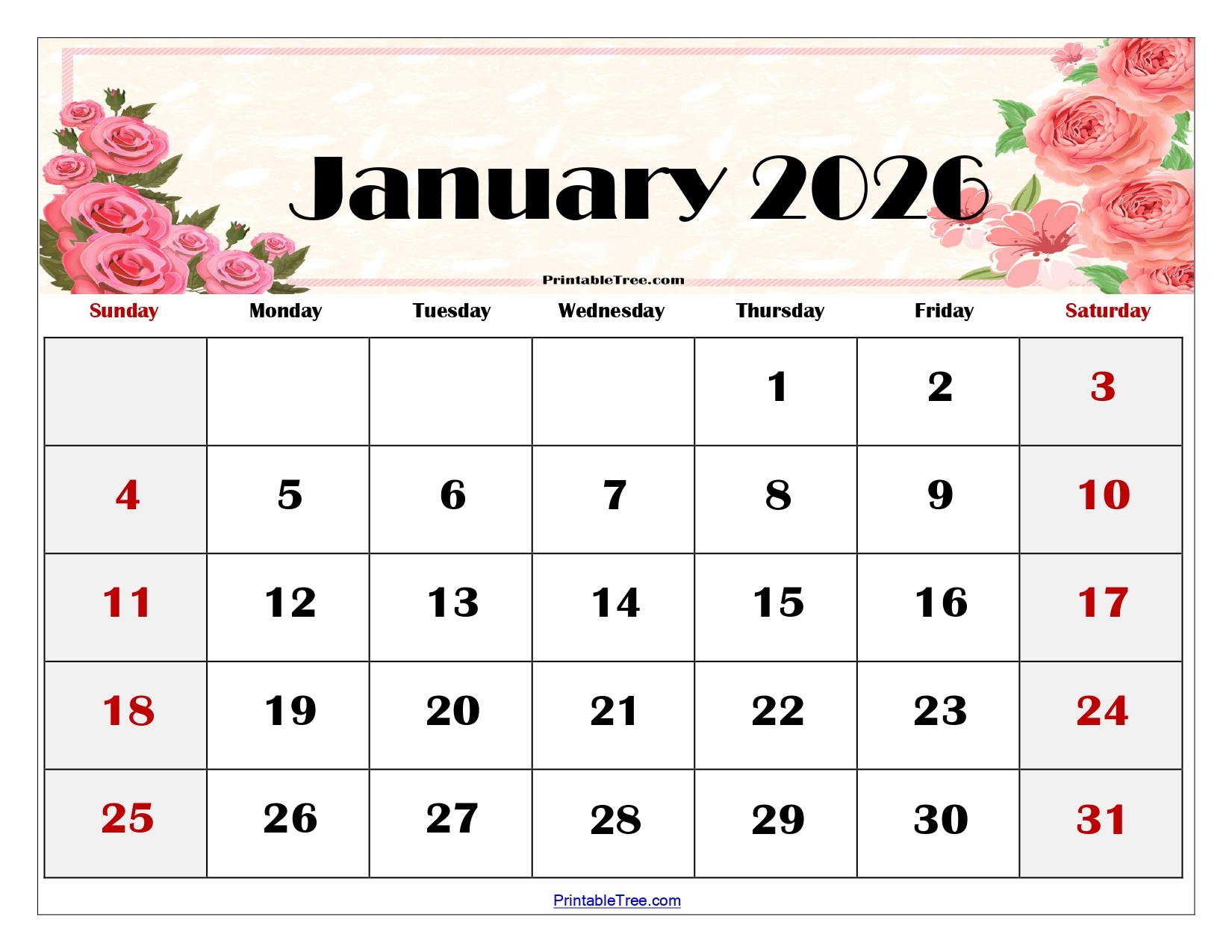 January 2026 Calendar Free