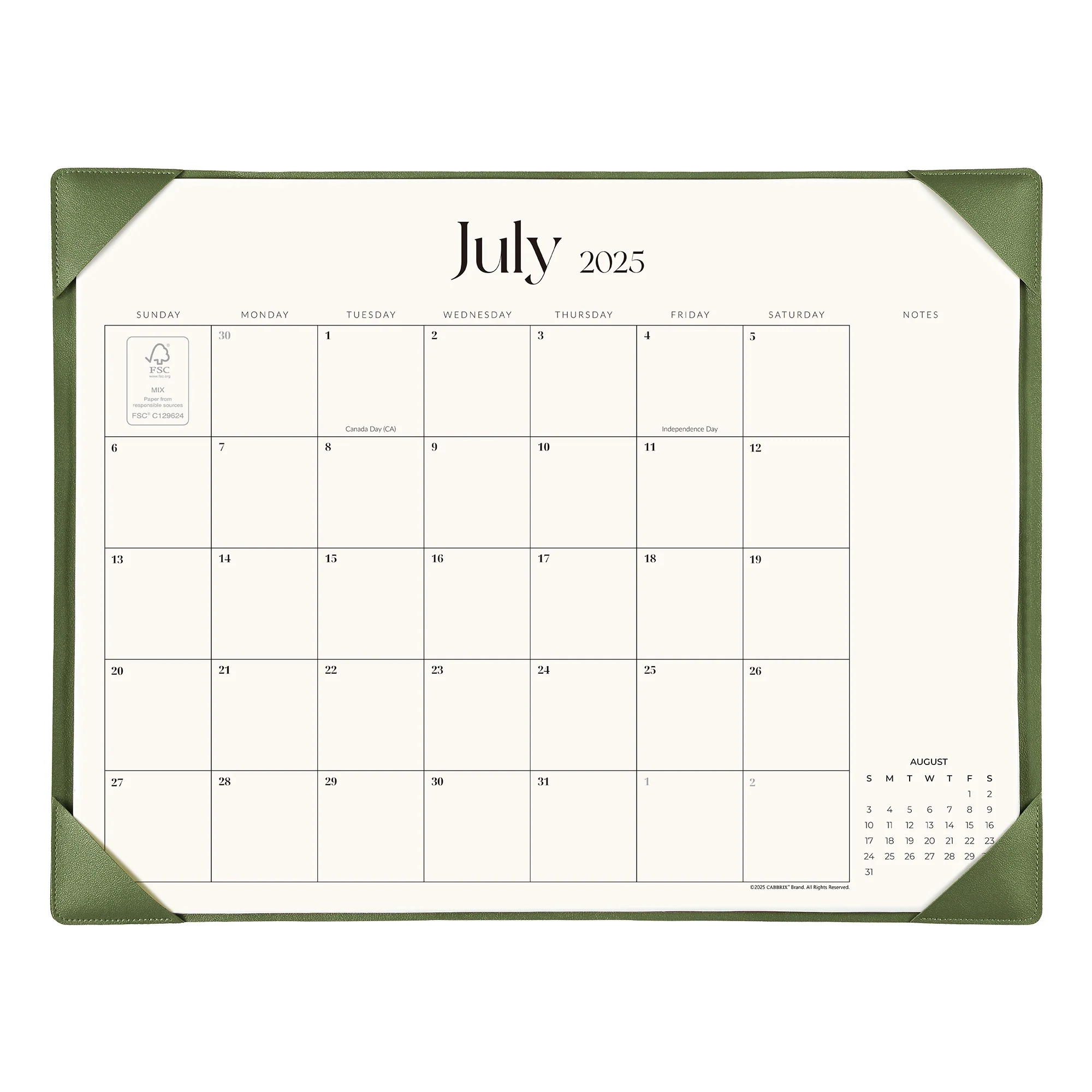Cabbrix 2025 2026 Desk Calendar Large 21 L 16 5 W Simplified Style Green