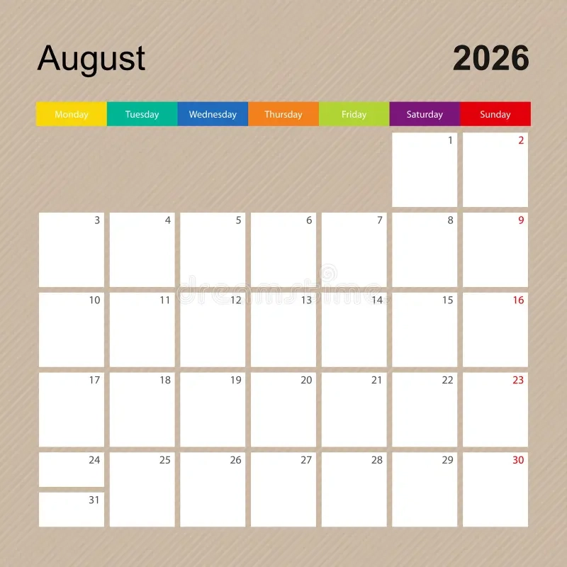 Blank August 2026 Calendar Monday Start Blank August 2026 Calendar Monday Start