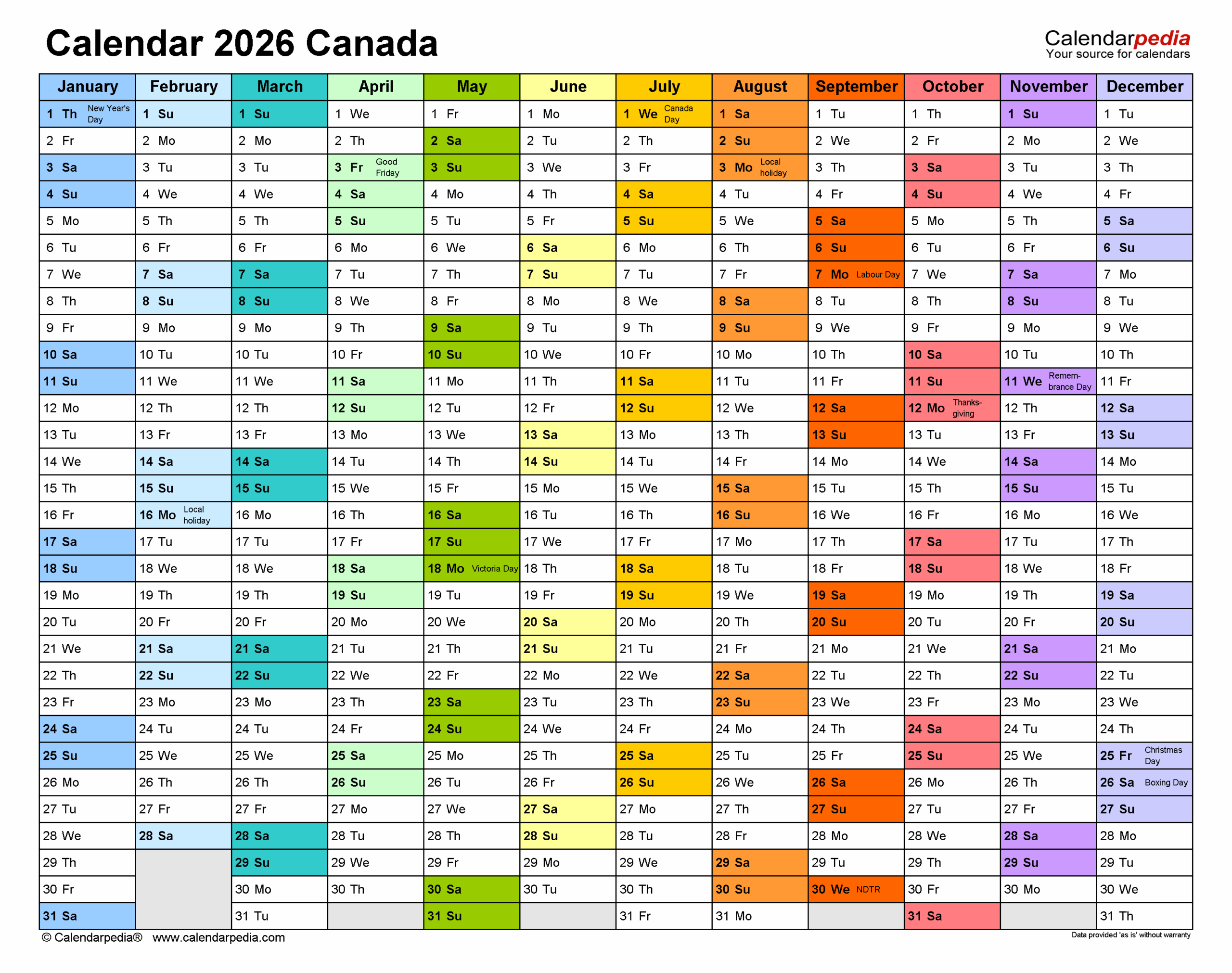 May 2026 Calendar Canada