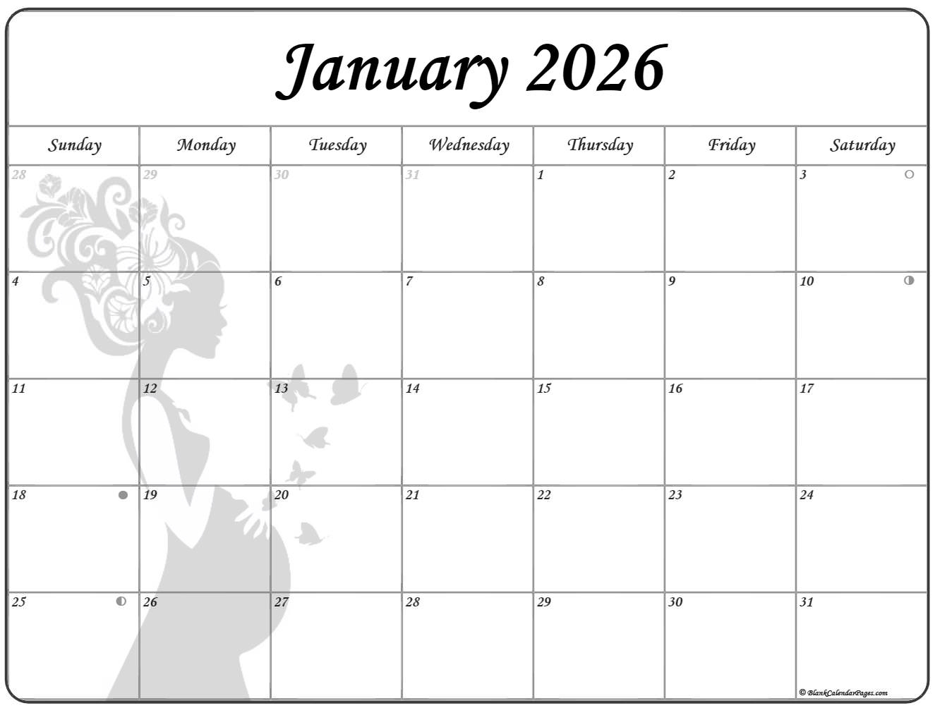 Blank Calendar January 2026 Free Printable