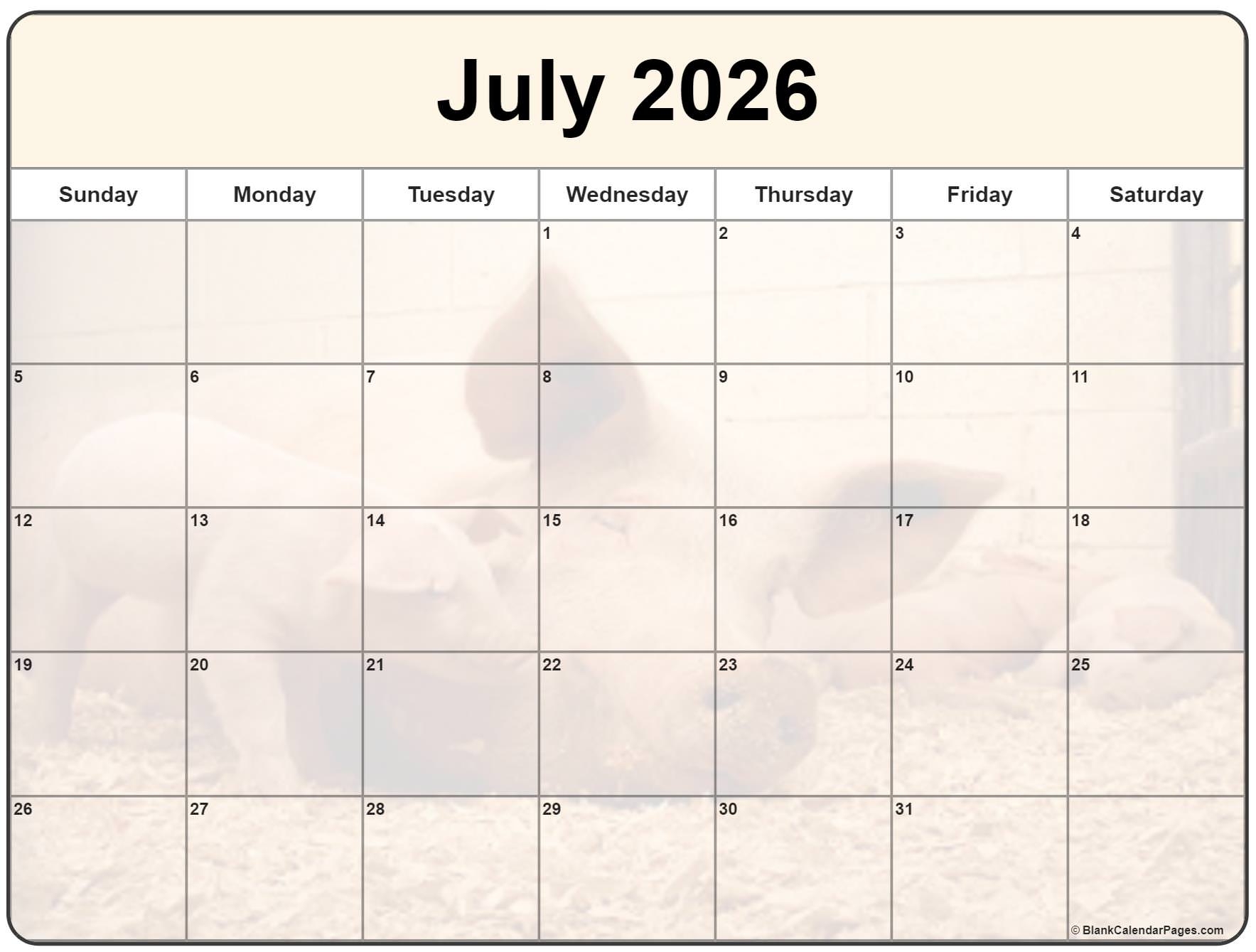Collection Of July 2026 Photo Calendars With Image Filters 