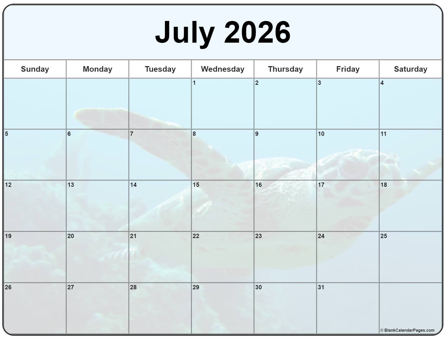 July Blank Calendar 2026 July Blank Calendar 2026