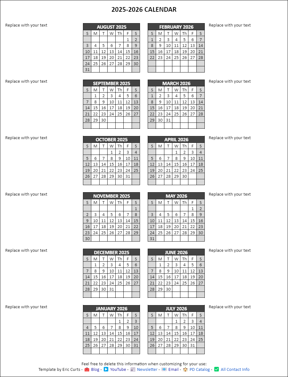 Blank School Calendar 2026 2025 Blank School Calendar 2026 2025