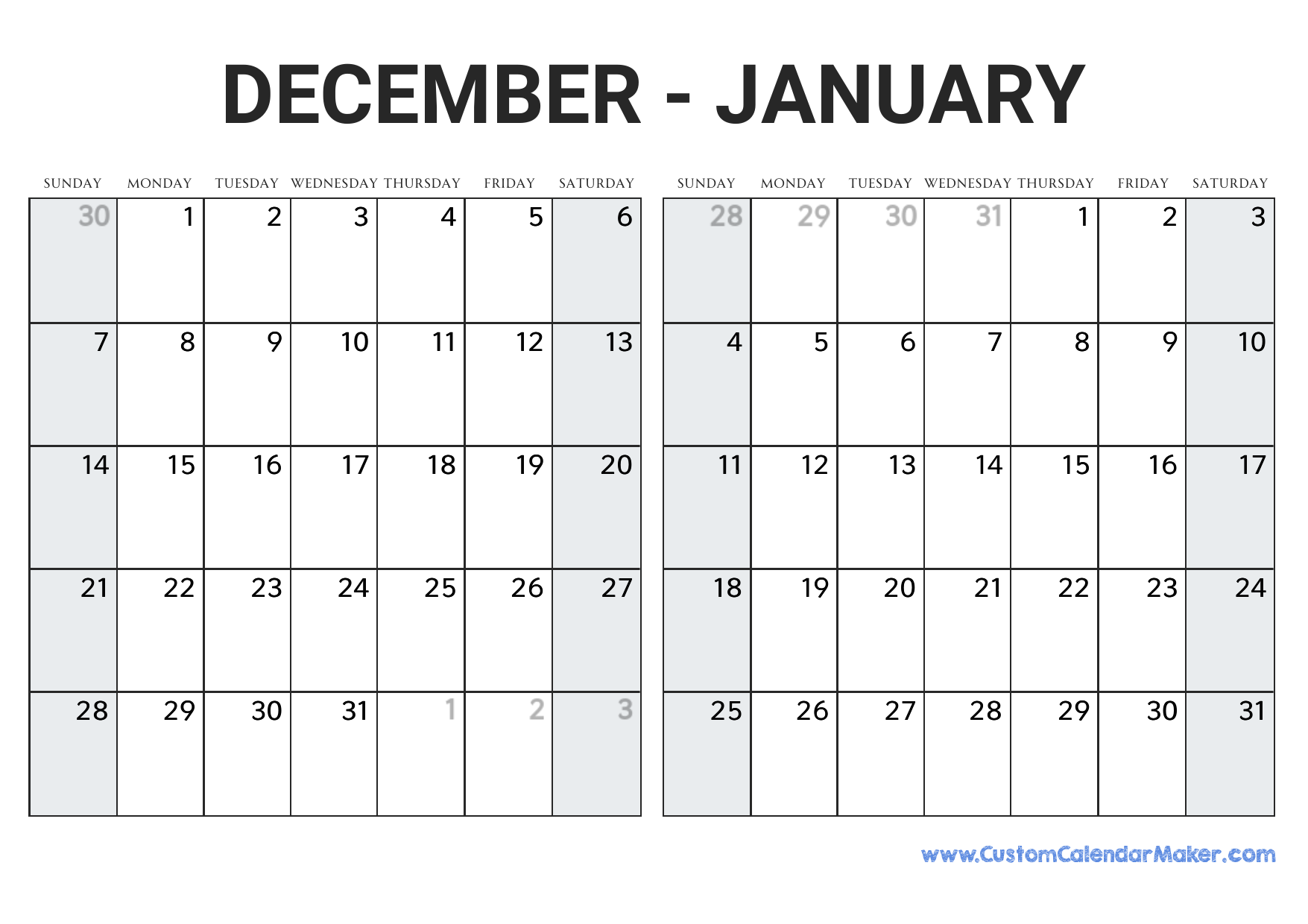 December 2025 And January 2026 Calendar Custom Calendar Maker December 2025 And January 2026 Calendar Custom Calendar Maker
