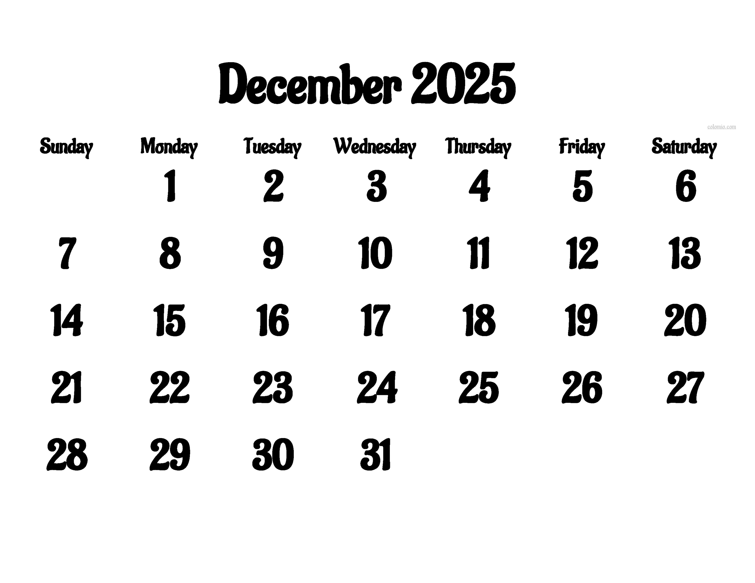 December 2025 Calendar Free Printable PDF XLS And PNG Www colomio December 2025 Calendar Free Printable PDF XLS And PNG Www colomio