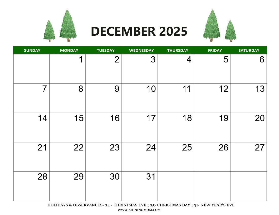 December 2025 Calendar Page