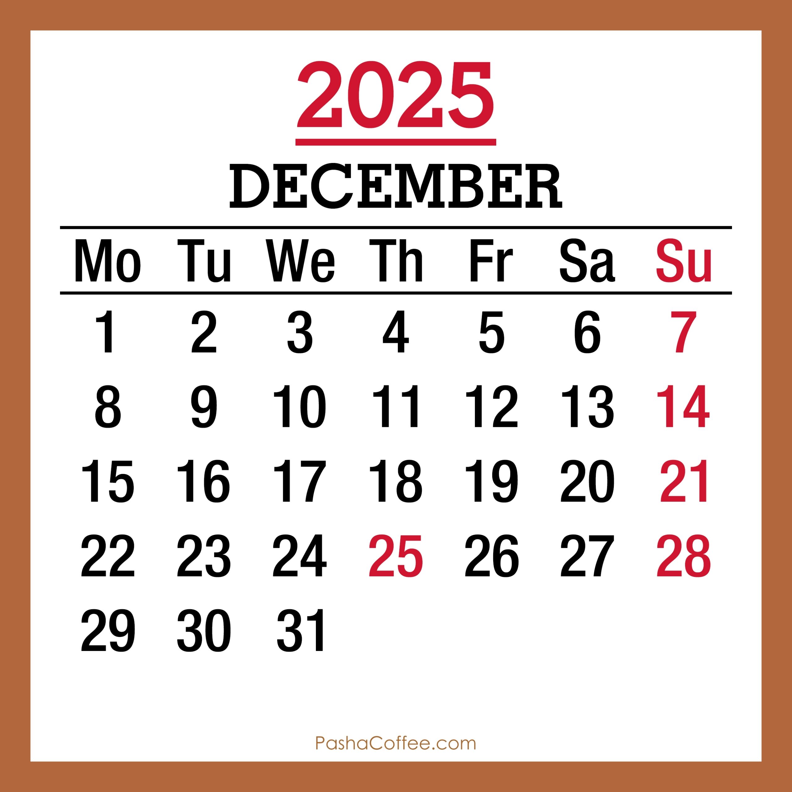 December 2025 Calendar With Holidays