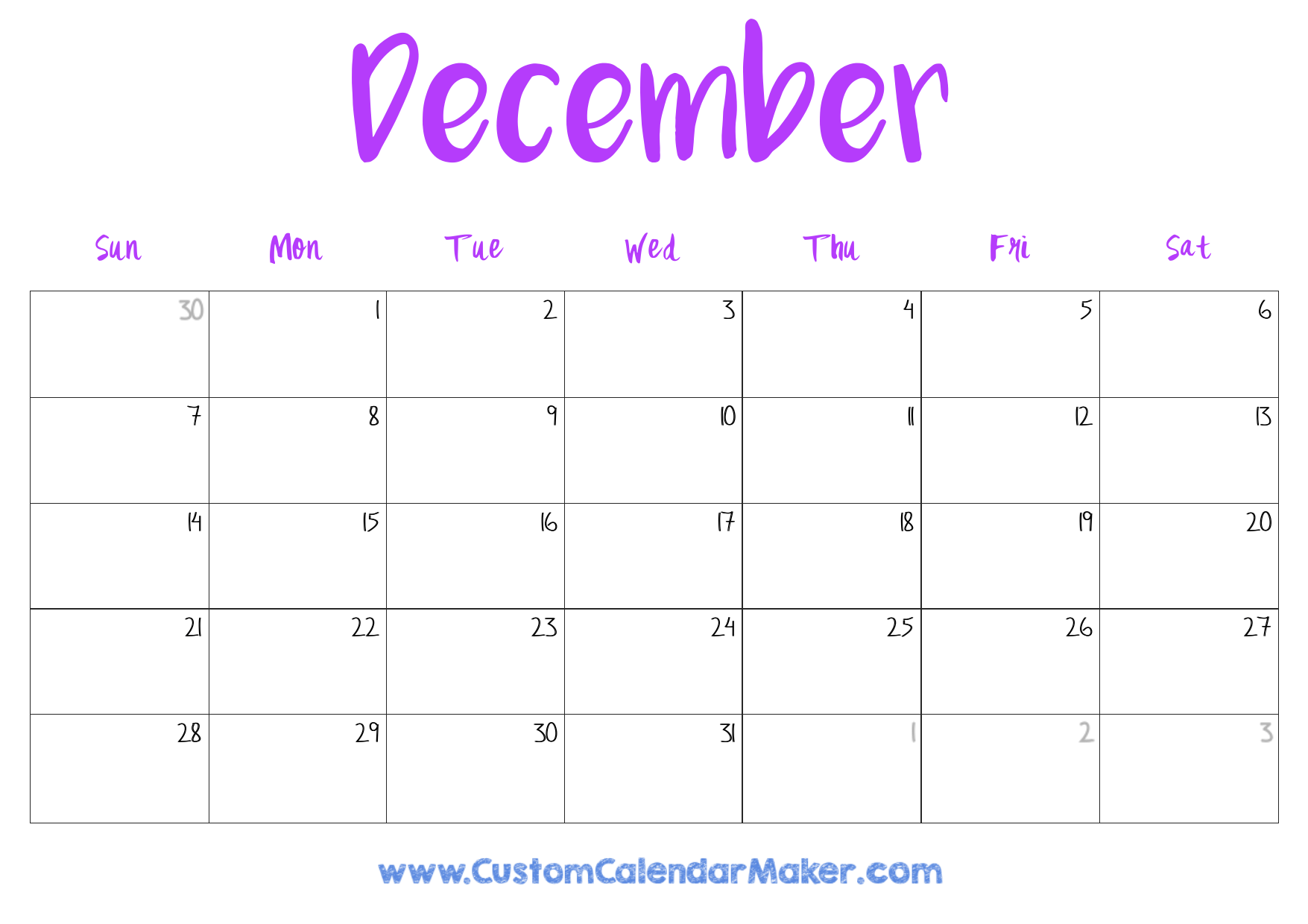 Blank Calendar Template December 2025 Printable Blank Calendar Template December 2025 Printable