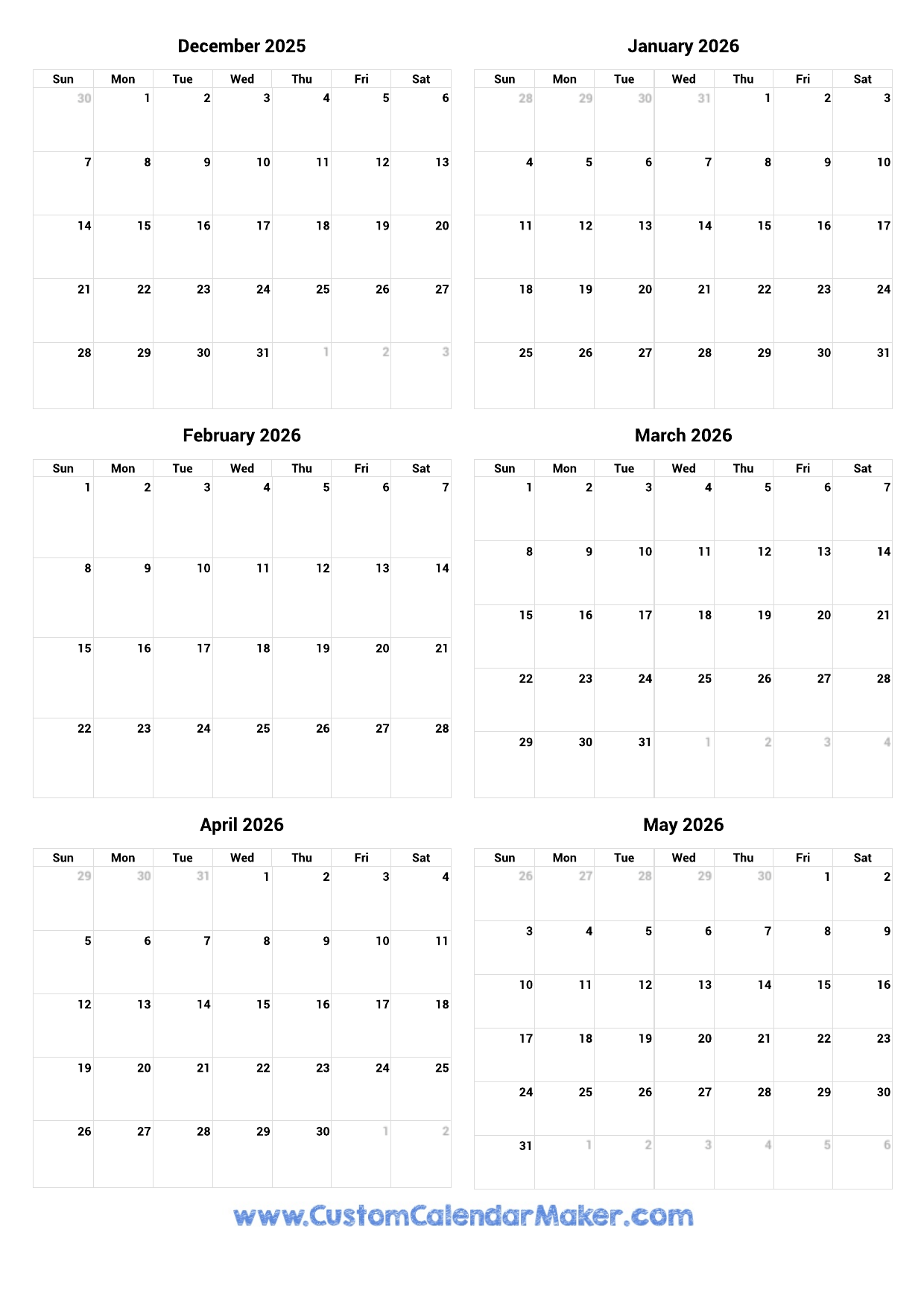 Printable Calendar May 2026