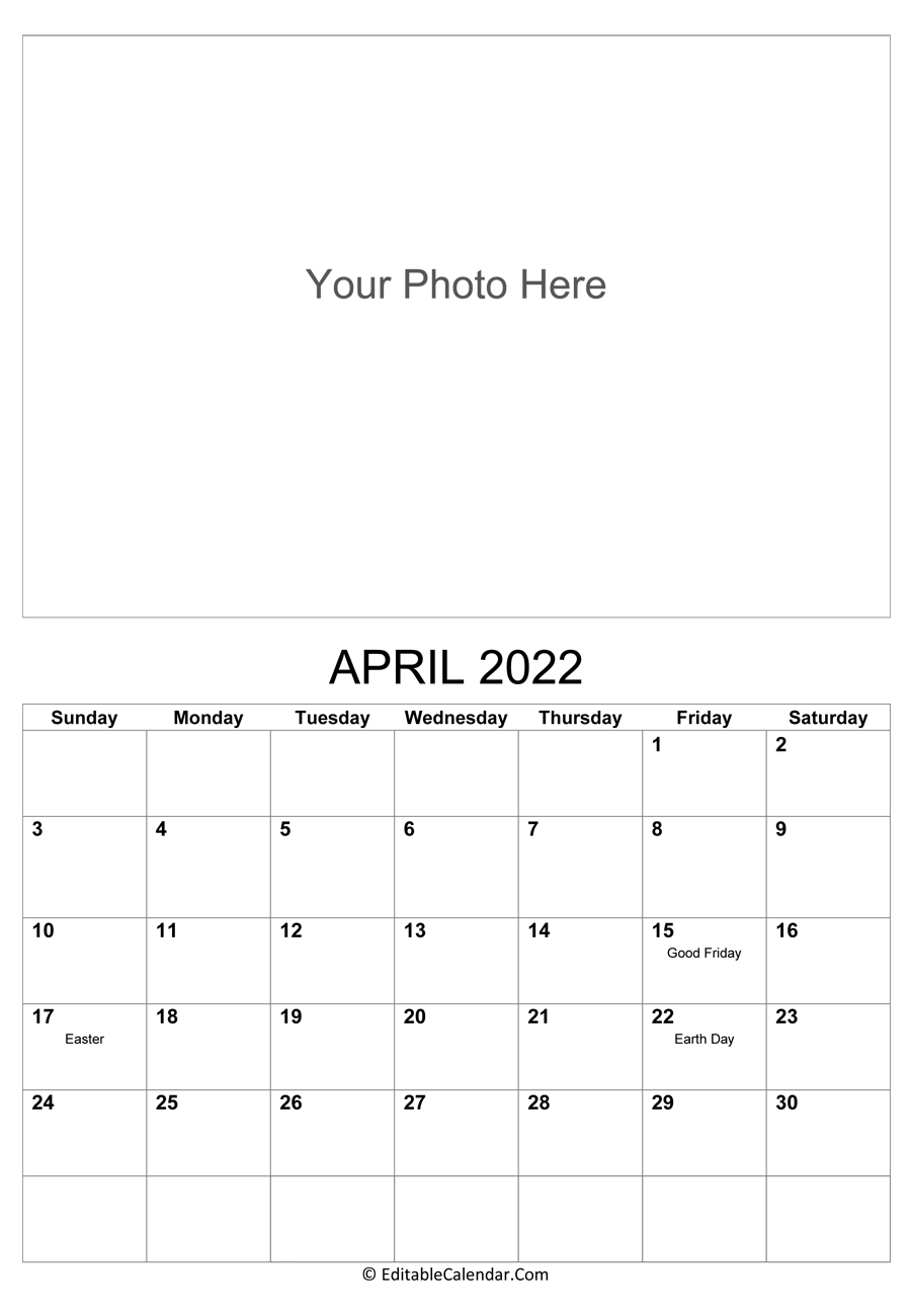 Blank Calendar Template April 2026 Printable
