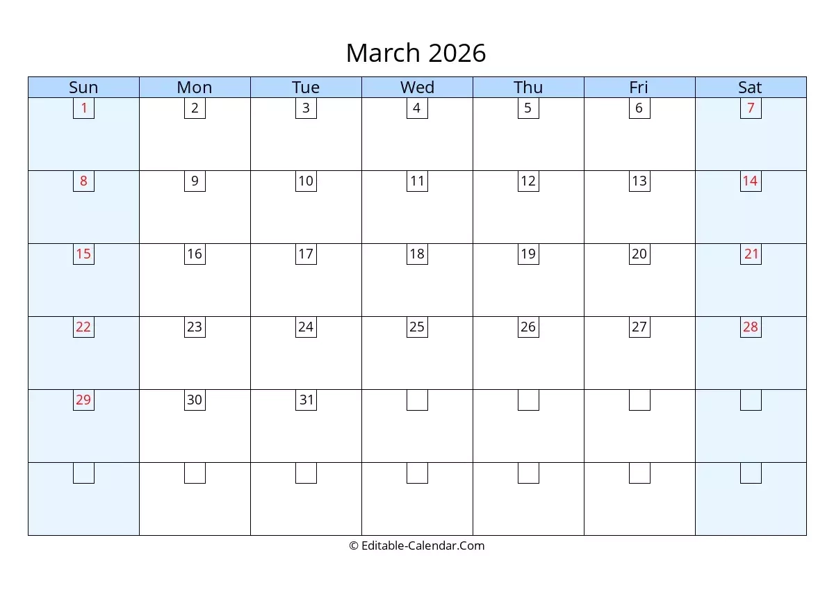 March 2026 Calendar With Holidays