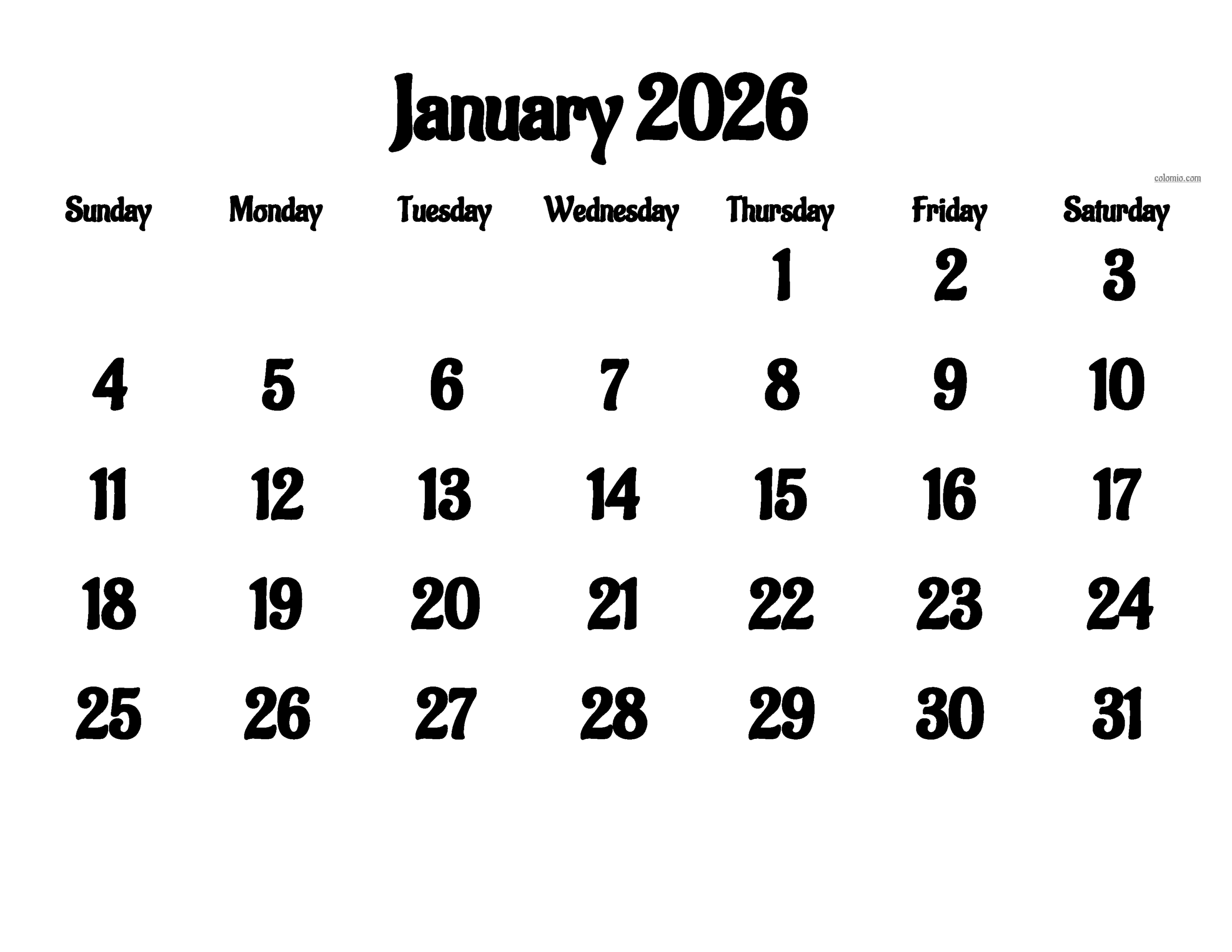 January 2026 Calendar Pdf