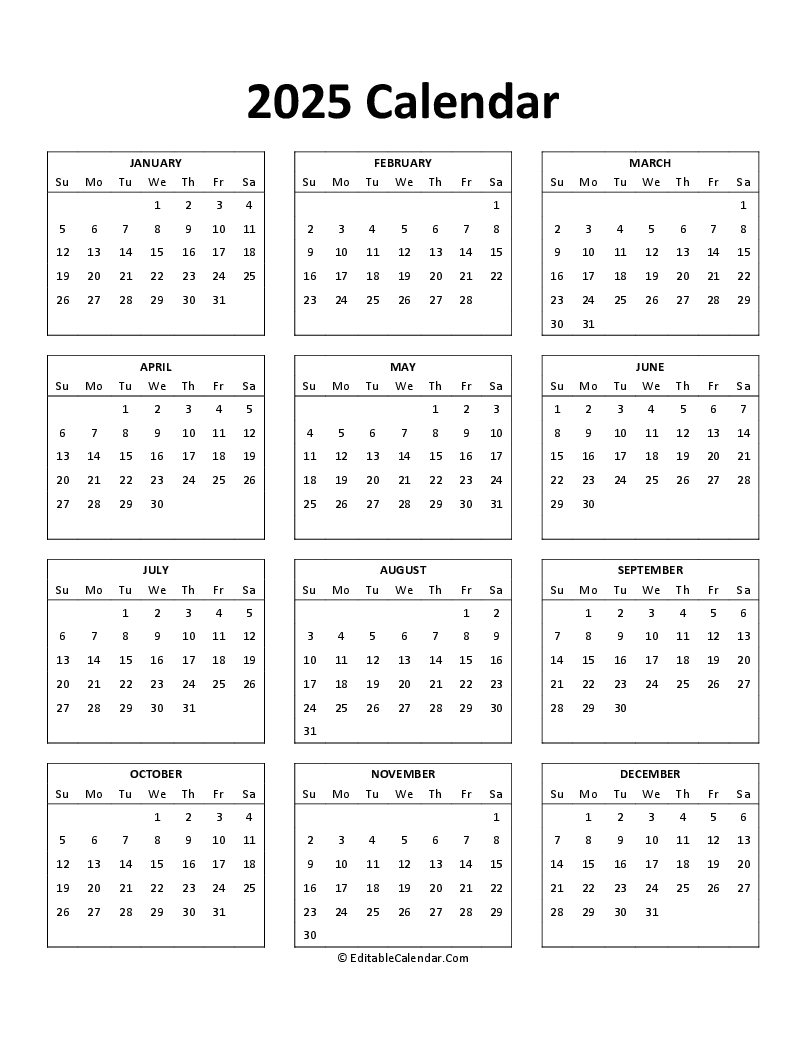 Download Free Printable 2025 Calendar PDF Version Download Free Printable 2025 Calendar PDF Version