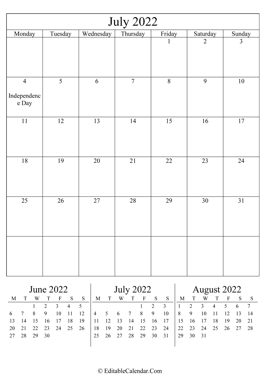 Download July 2022 Editable Calendar Portrait PDF Version Download July 2022 Editable Calendar Portrait PDF Version