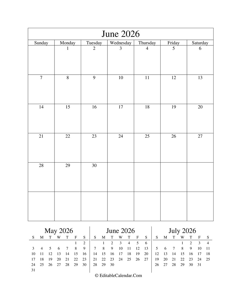 Download June 2026 Editable Calendar Portrait Word Version Download June 2026 Editable Calendar Portrait Word Version