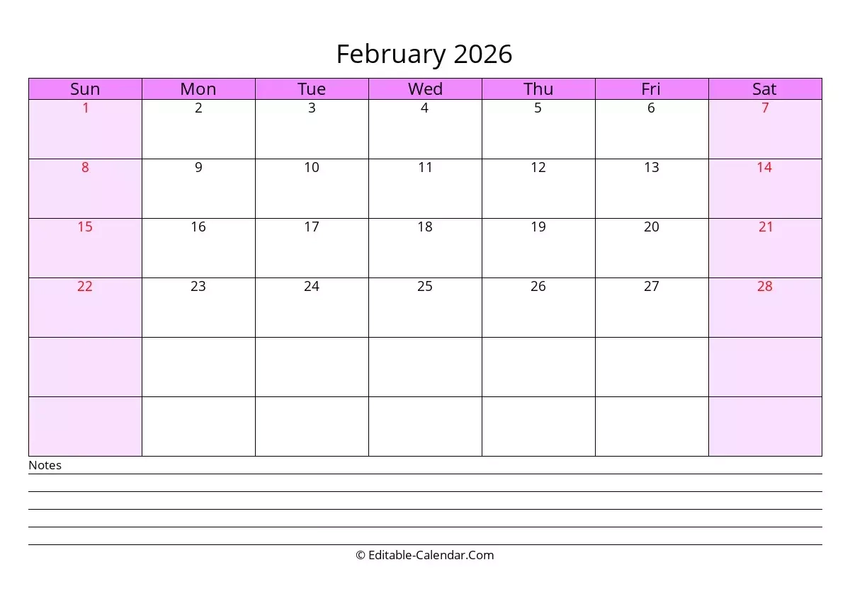 Editable Calendar February 2026 In Excel Word PDF Editable Calendar February 2026 In Excel Word PDF