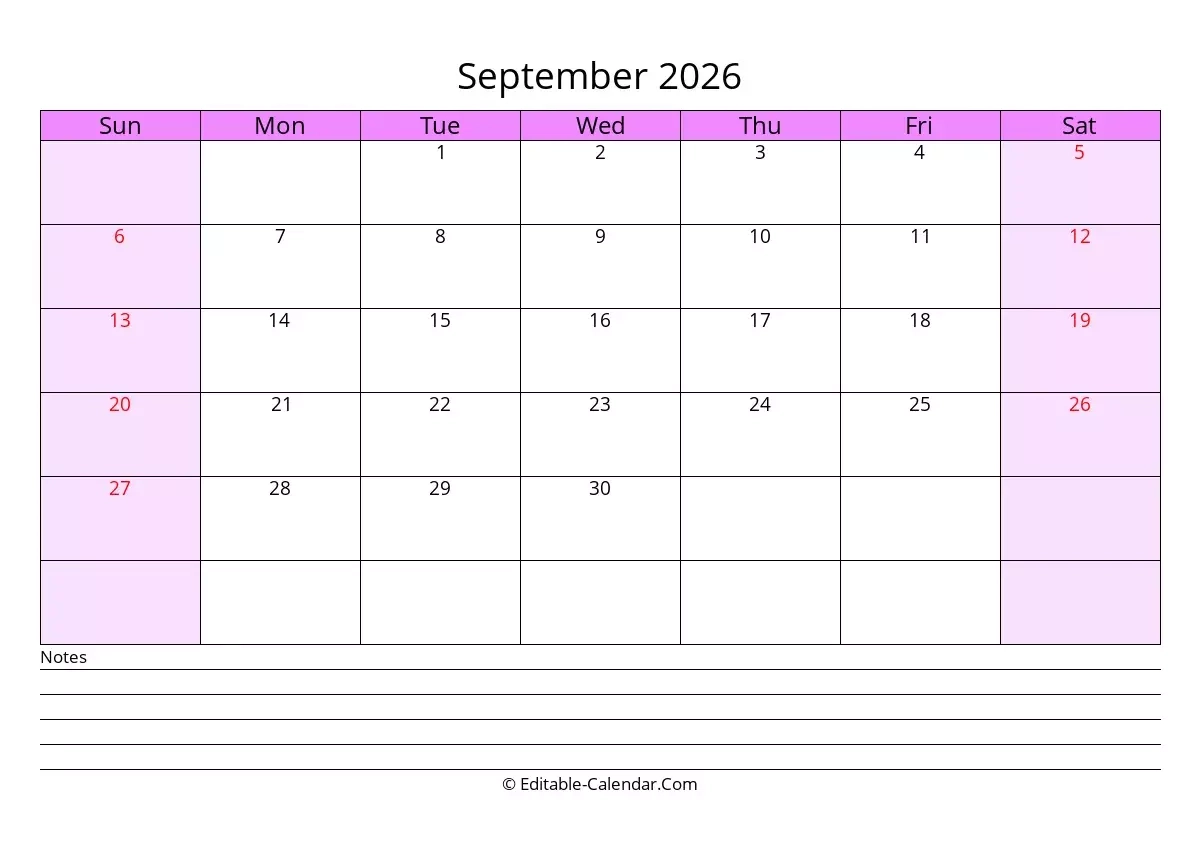 Editable Calendar September 2026 In Excel Word PDF Editable Calendar September 2026 In Excel Word PDF