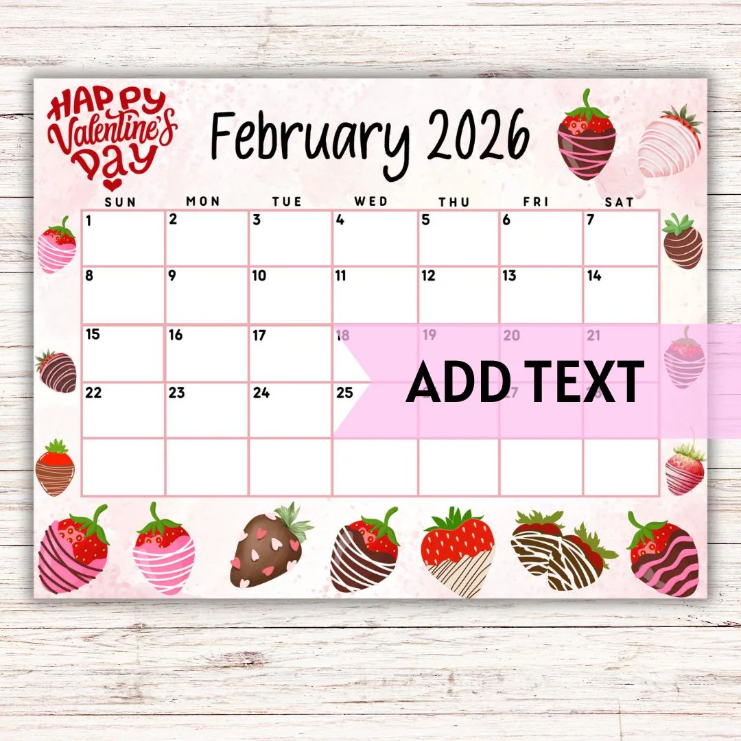 EDITABLE Printable February Calendar 2026 Cute Valentine s Day February 2026 Calendar W Chocolate Covered Strawberries Monthly Calendar Etsy EDITABLE Printable February Calendar 2026 Cute Valentine s Day February 2026 Calendar W Chocolate Covered Strawberries Monthly Calendar Etsy