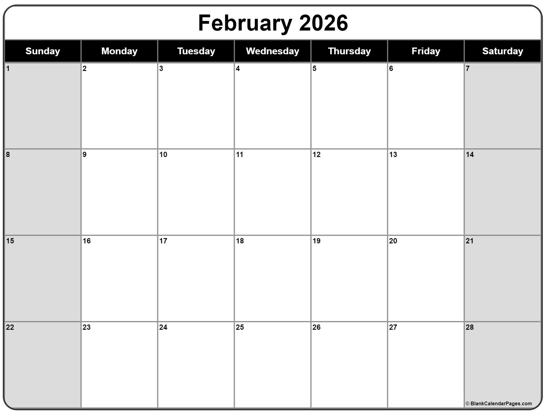 February 2026 Calendar Free Printable Calendars
