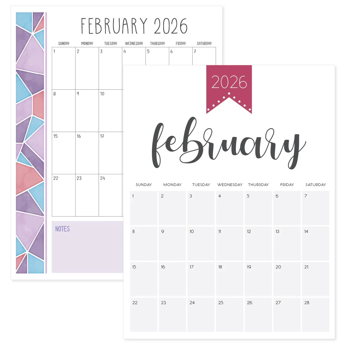 February 2026 Calendar Printable PDF Templates February 2026 Calendar Printable PDF Templates