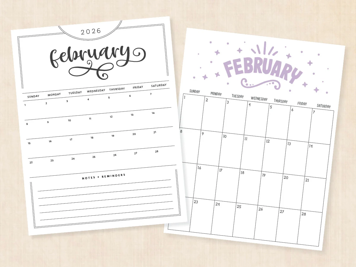 February 2026 Calendar Printable PDF Templates February 2026 Calendar Printable PDF Templates