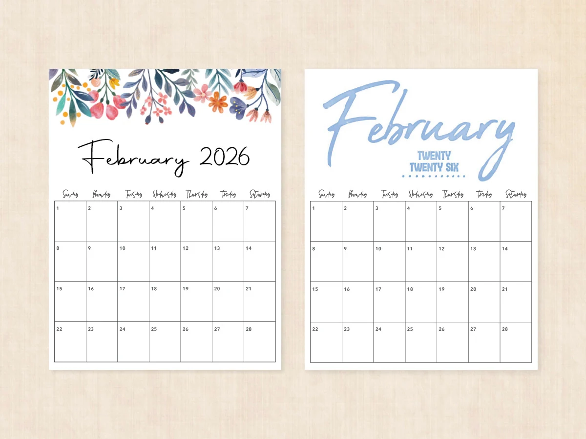 February 2026 Calendar Printable PDF Templates February 2026 Calendar Printable PDF Templates