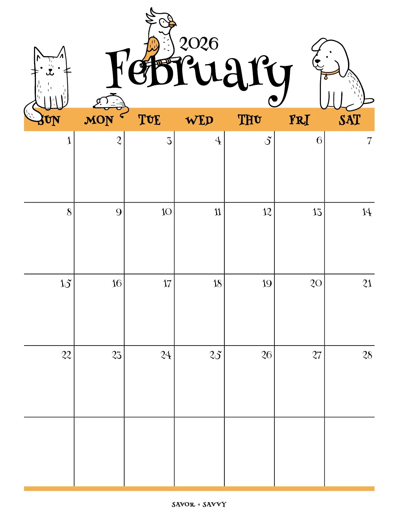 Printable Blank February 2026 Calendar Printable Blank February 2026 Calendar