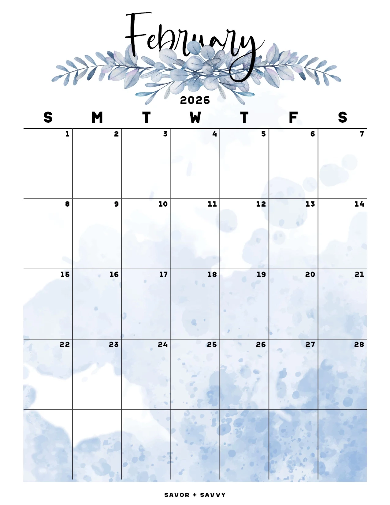 February 2026 Calendar Templates 14 Free Printables Savor Savvy February 2026 Calendar Templates 14 Free Printables Savor Savvy