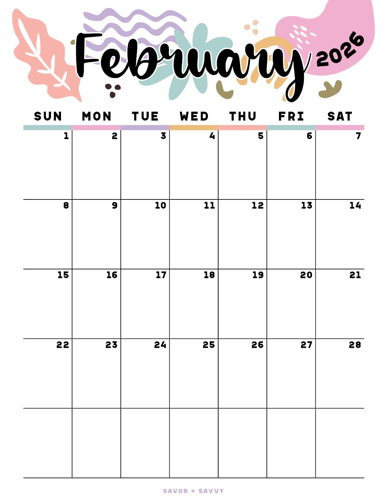 Printable Calendar February 2026 Printable Calendar February 2026