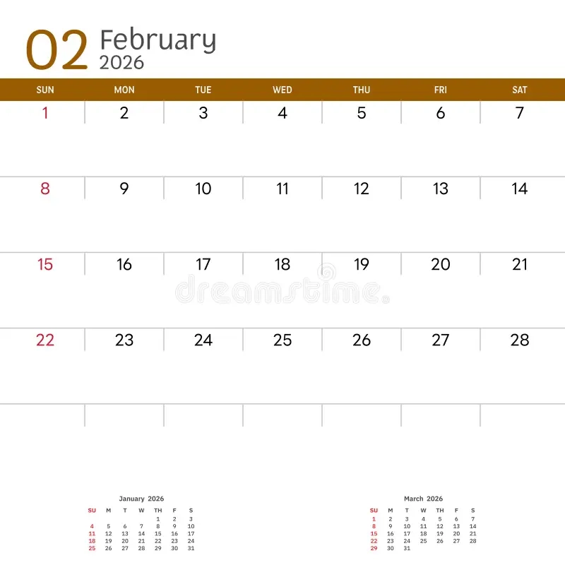 February 2026 Calendar Week Start On Sunday Stock Vector Illustration Of Design December 377086911