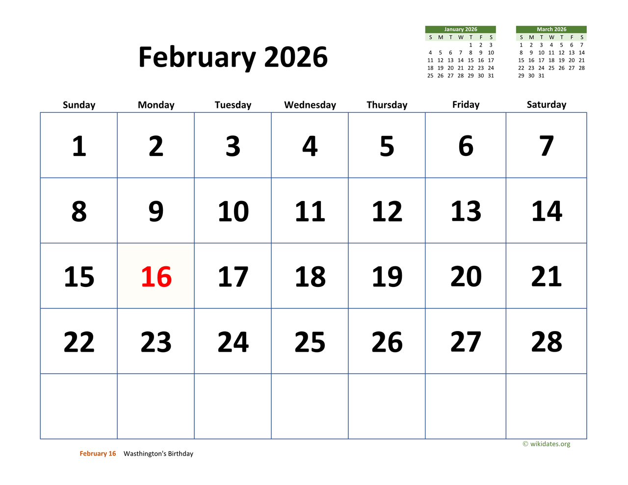 Feb 2026 Calendar With Holidays