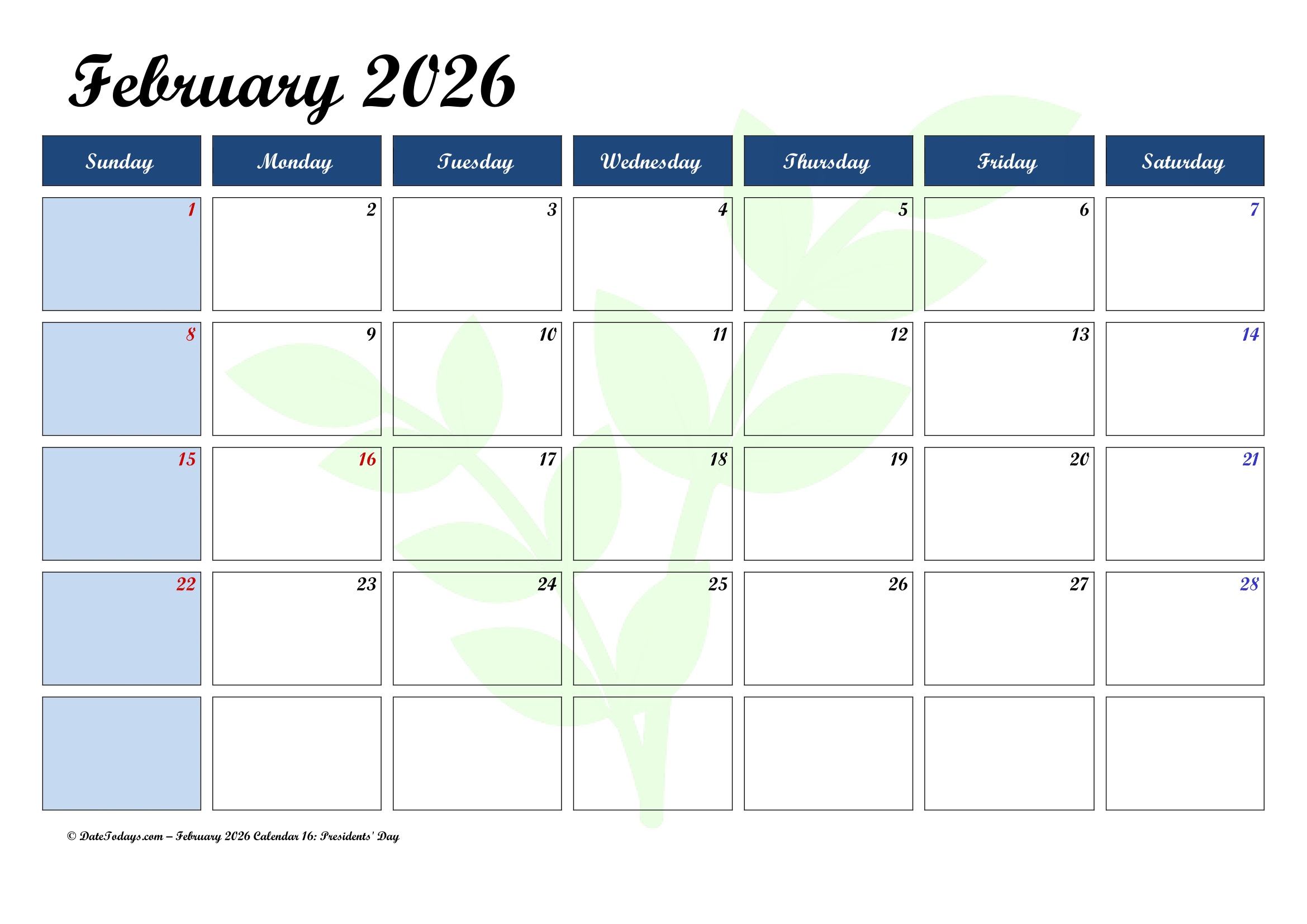 February 2026 Calendar With US Holidays Printable PDF s