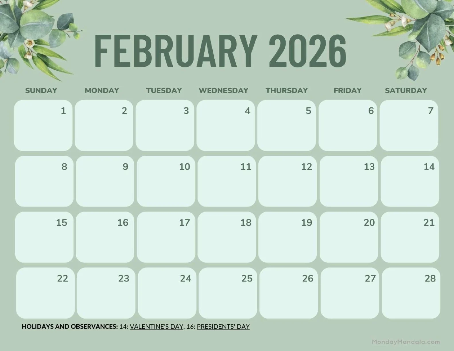 February 2026 Calendars Free PDF Printables February 2026 Calendars Free PDF Printables