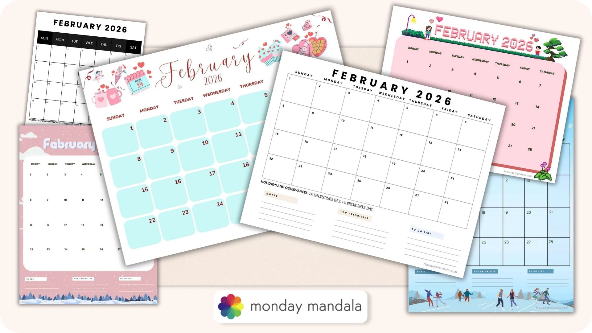 February 2026 Calendars Free PDF Printables February 2026 Calendars Free PDF Printables