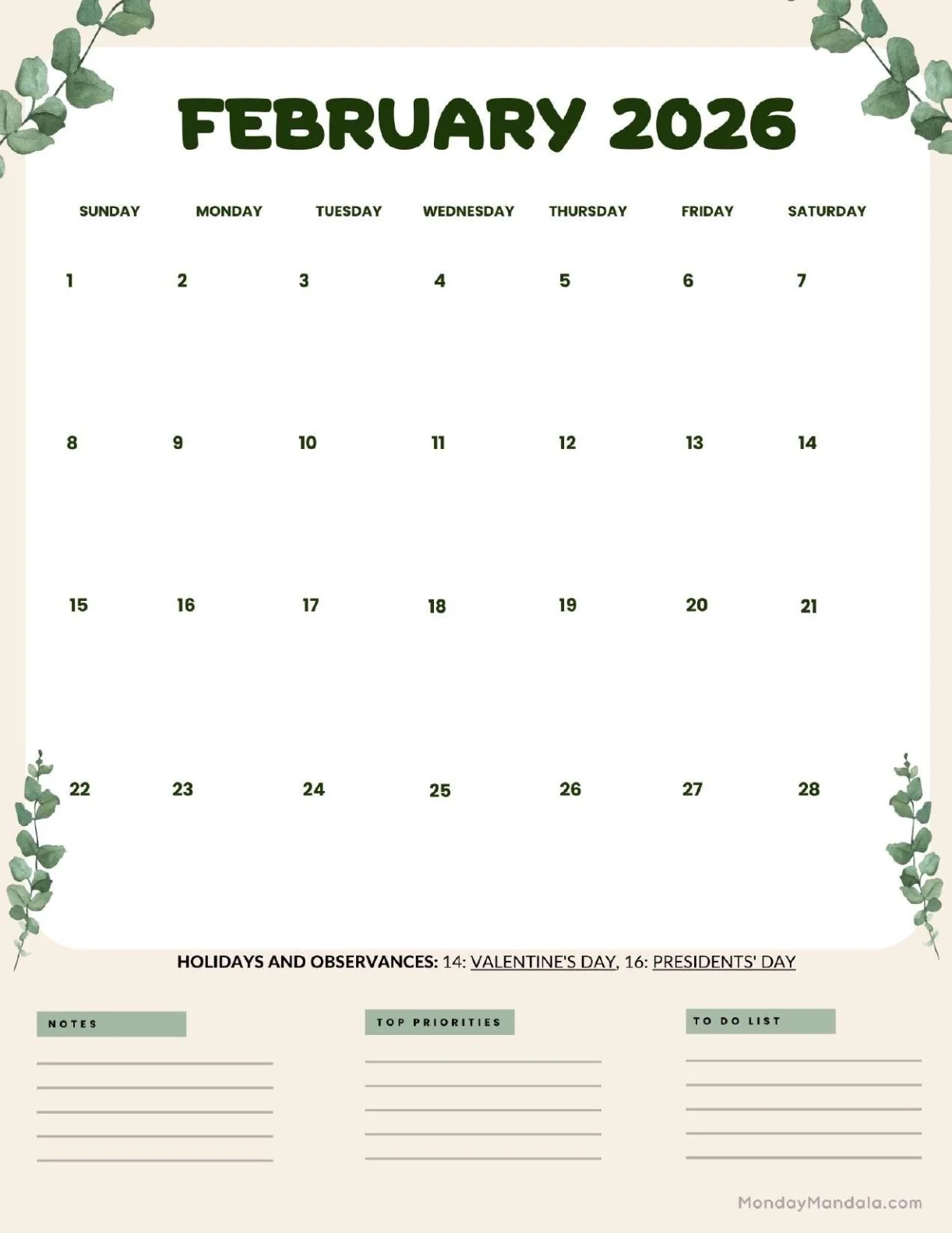 February 2026 Calendars Free PDF Printables February 2026 Calendars Free PDF Printables