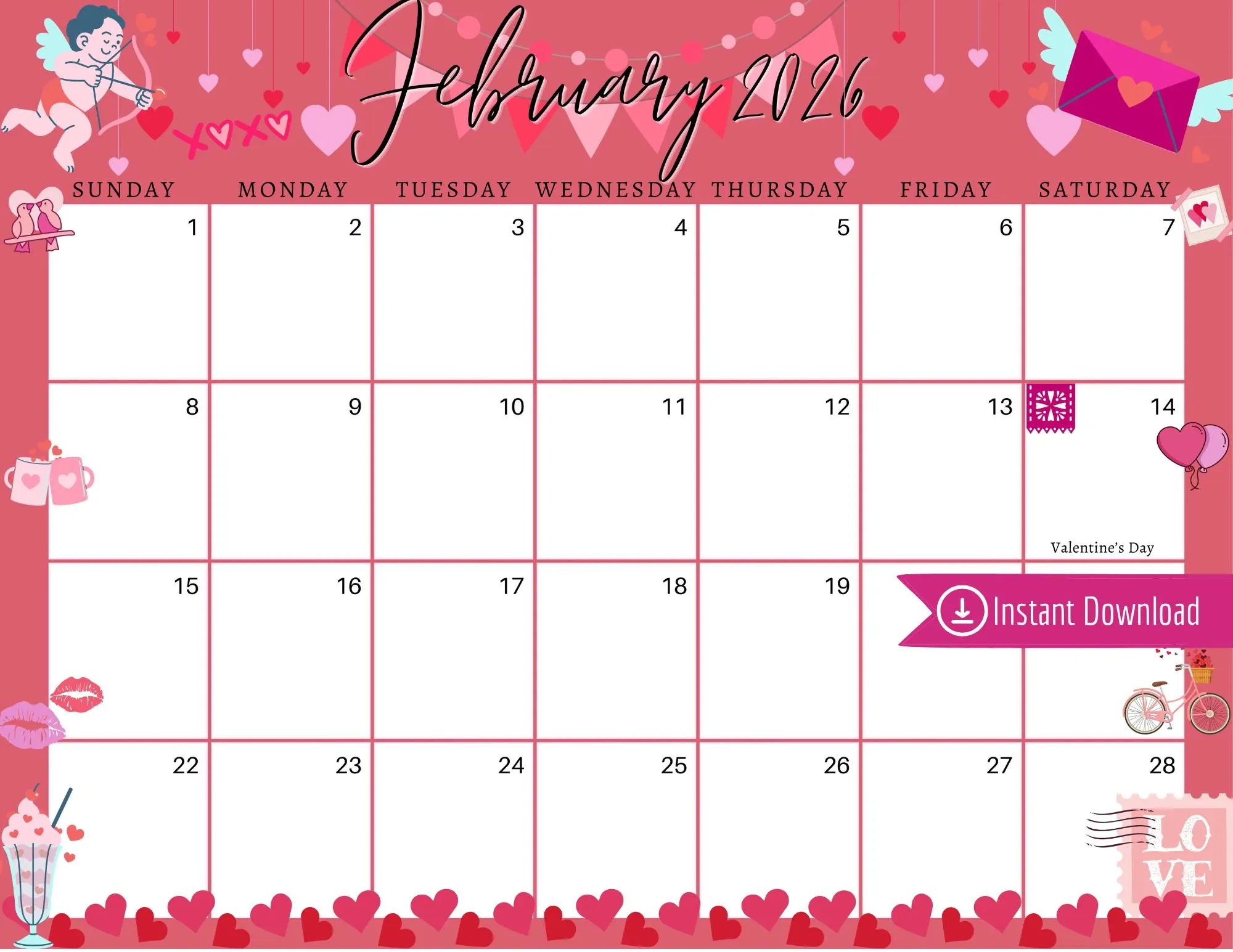 February 2026 Digital Calendar Red Valentine s Day Planner Editable Fillable Printable Calendar For Planning PDF PNG And JPG Download Etsy New Zealand February 2026 Digital Calendar Red Valentine s Day Planner Editable Fillable Printable Calendar For Planning PDF PNG And JPG Download Etsy New Zealand