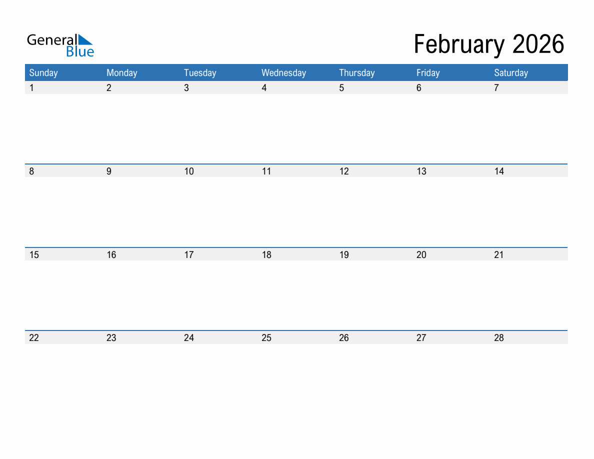 Blank February 2026 Calendar Blank February 2026 Calendar