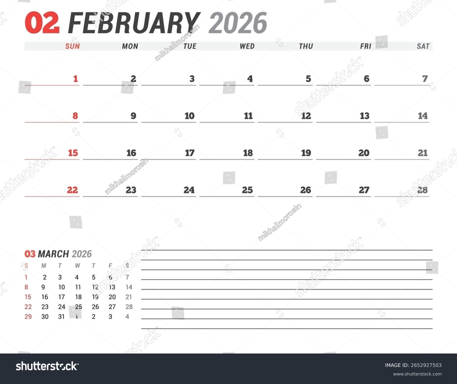 February 2026 Monthly Calendar Template Planning Stock Vector Royalty Free 2652927503 Shutterstock February 2026 Monthly Calendar Template Planning Stock Vector Royalty Free 2652927503 Shutterstock