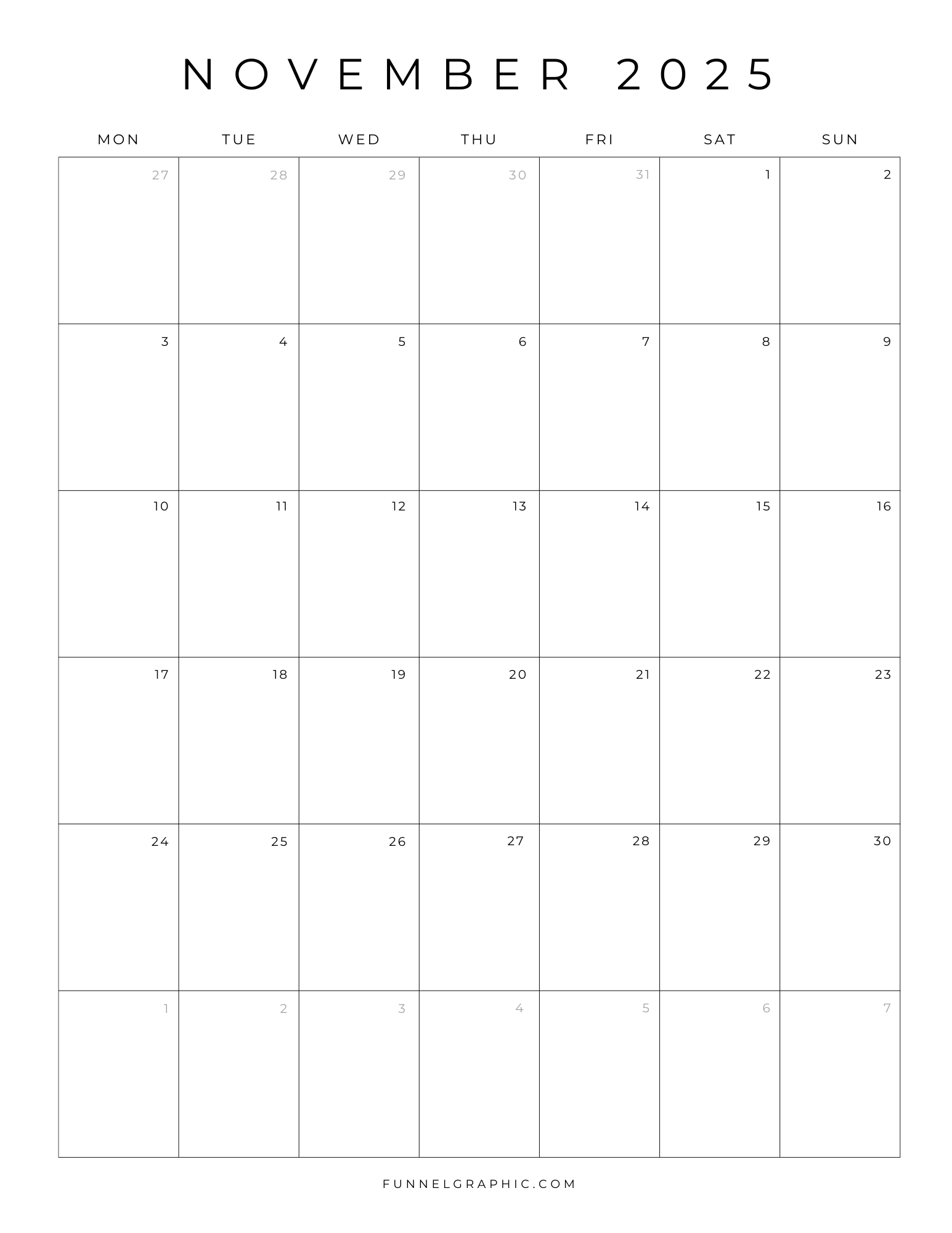 Printable Blank November 2025 Calendar Printable Blank November 2025 Calendar